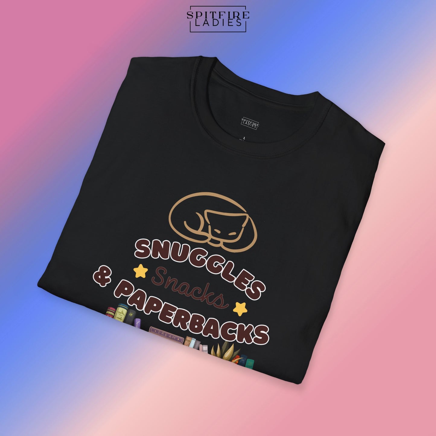 Snuggles Snacks and Paperbacks | Cozy Book Lover Tee | Spitfire Ladies