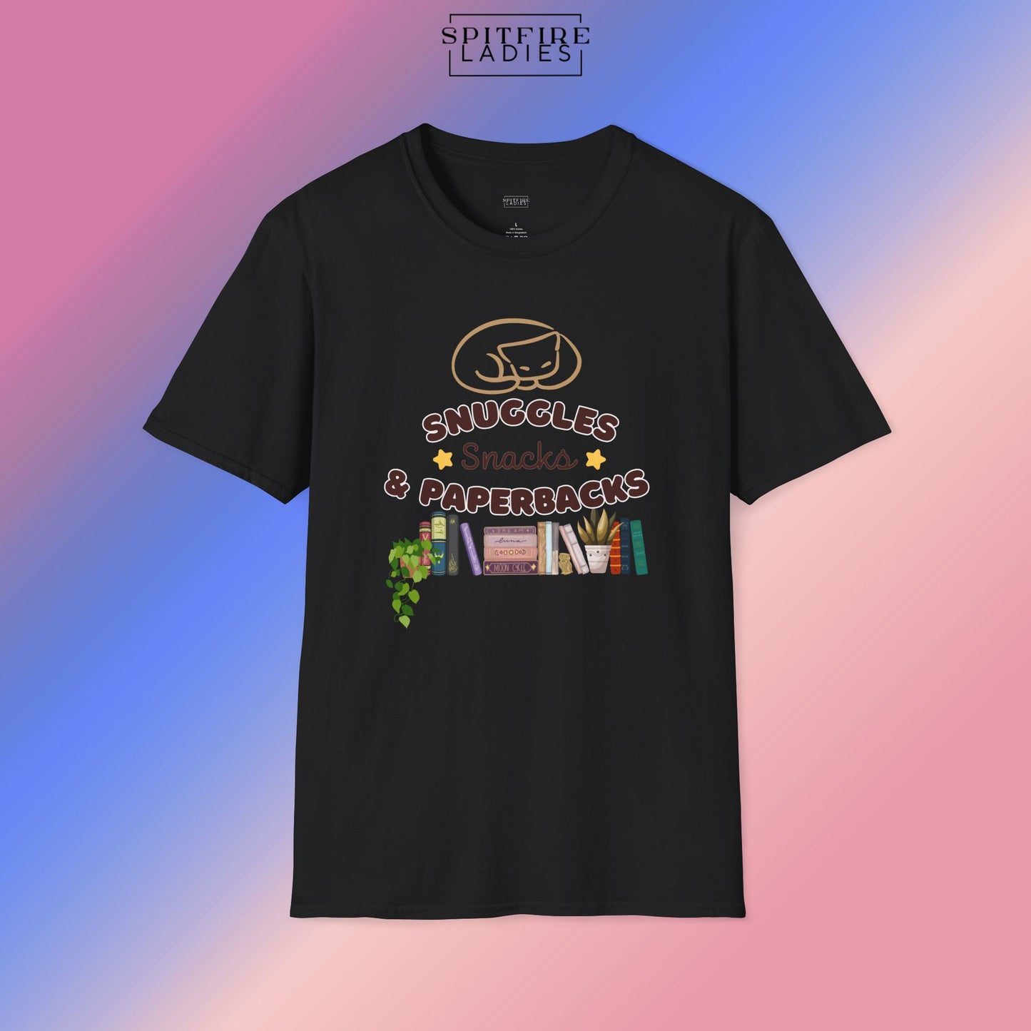 Snuggles Snacks and Paperbacks | Cozy Book Lover Tee | Spitfire Ladies