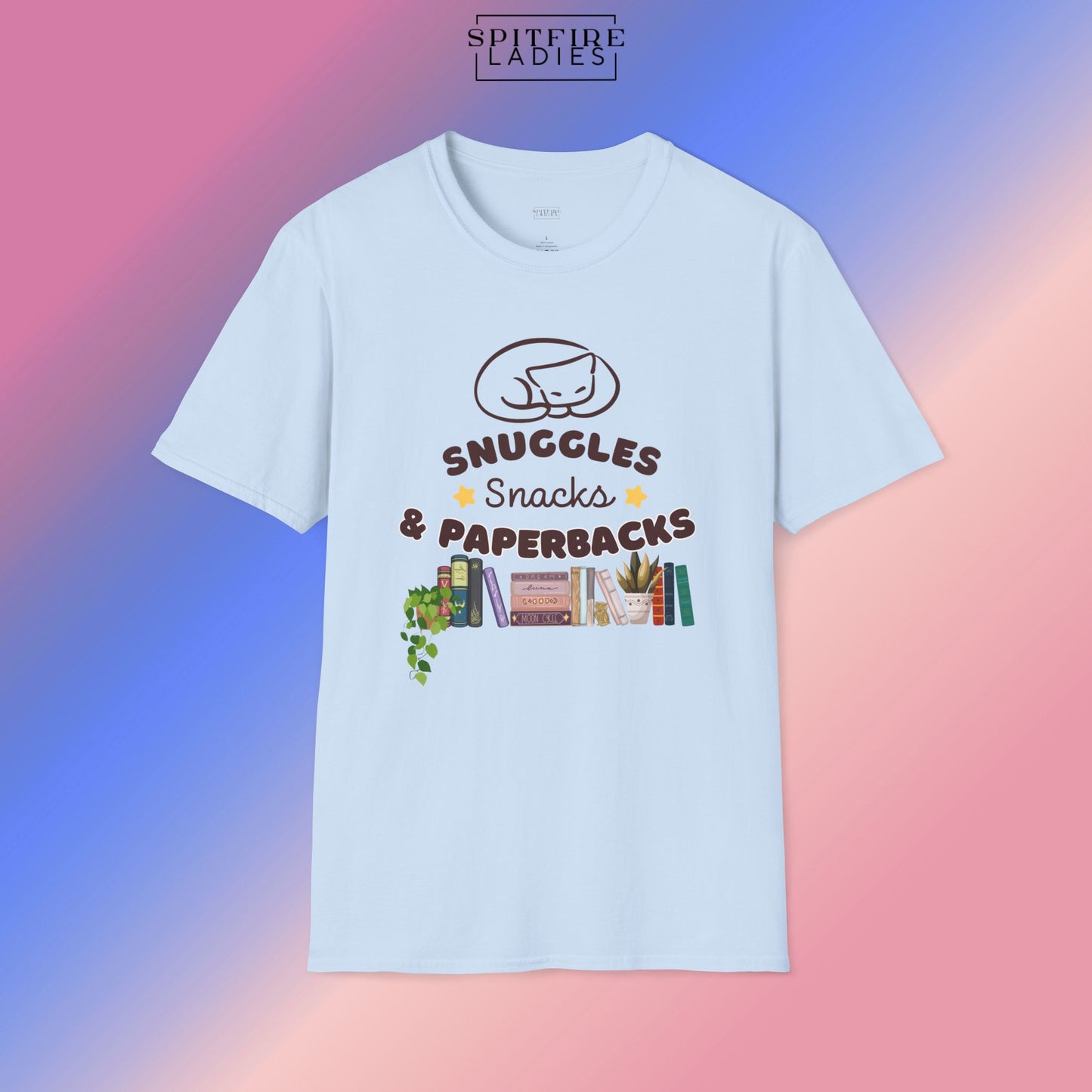 Snuggles Snacks and Paperbacks | Cozy Book Lover Tee | Spitfire Ladies