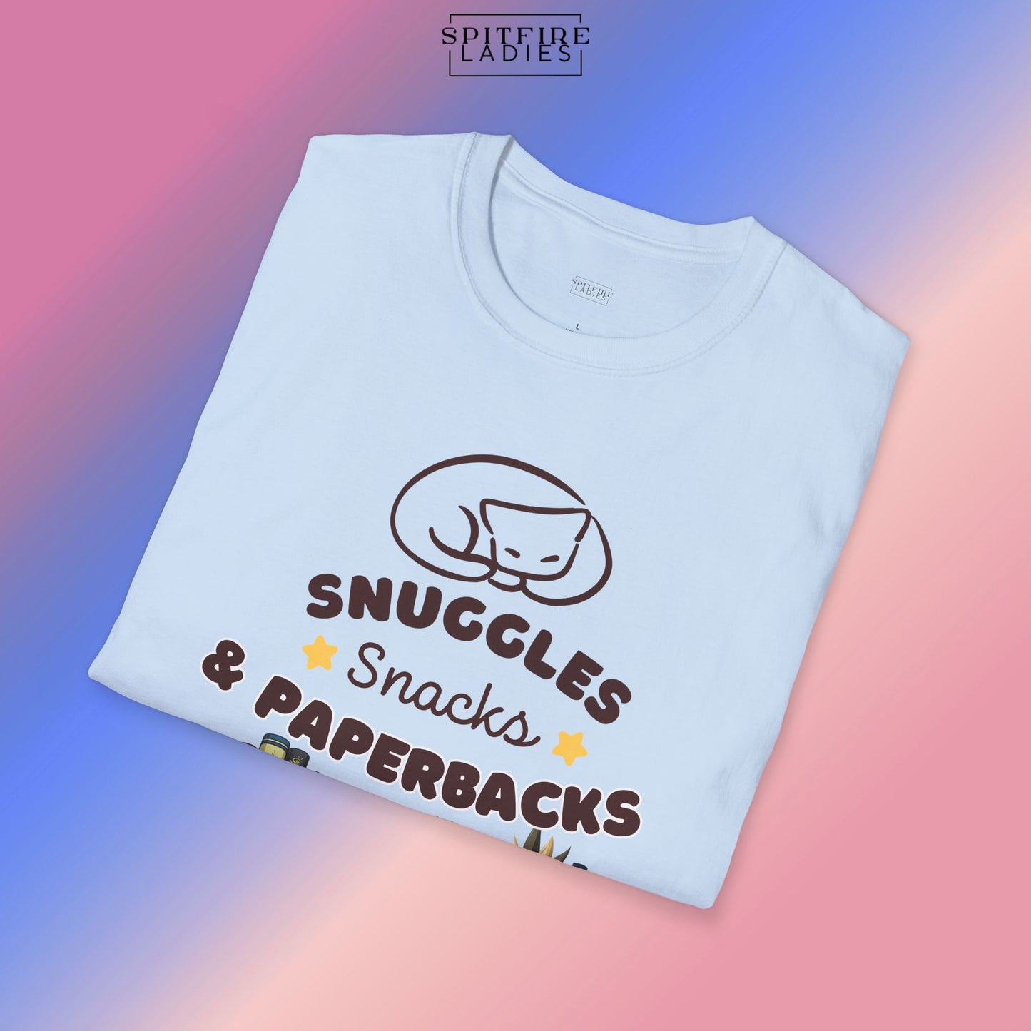 Snuggles Snacks and Paperbacks | Cozy Book Lover Tee | Spitfire Ladies